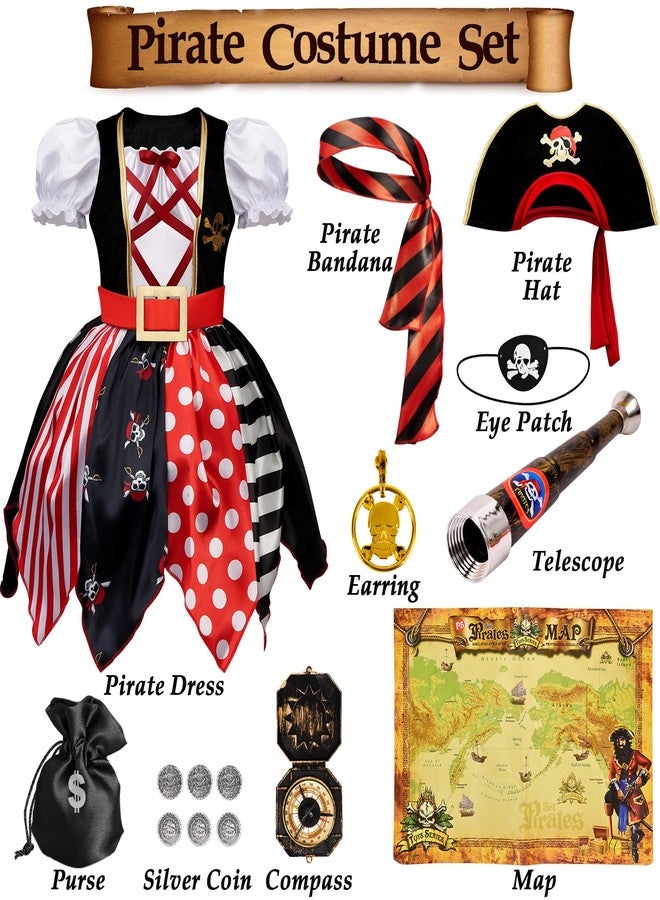 G.C 15 Pcs Kids Pirate Costume Dress Girls Toddler Pirate Accessories Hat Toys Halloween Cosplay Role Play Birthday Gift - Image 4